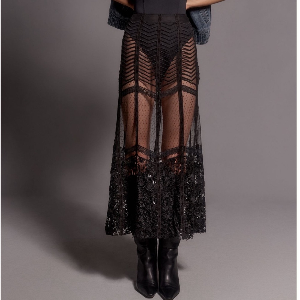 Anthropologie Sheer Lace Midi Maxi Skirt